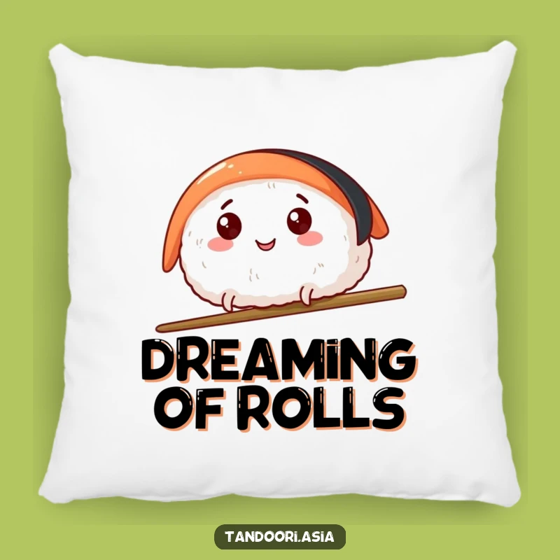 Funny Sushi Leap Pillow: Cozy Comfort with Happy Sushi Over Chopsticks