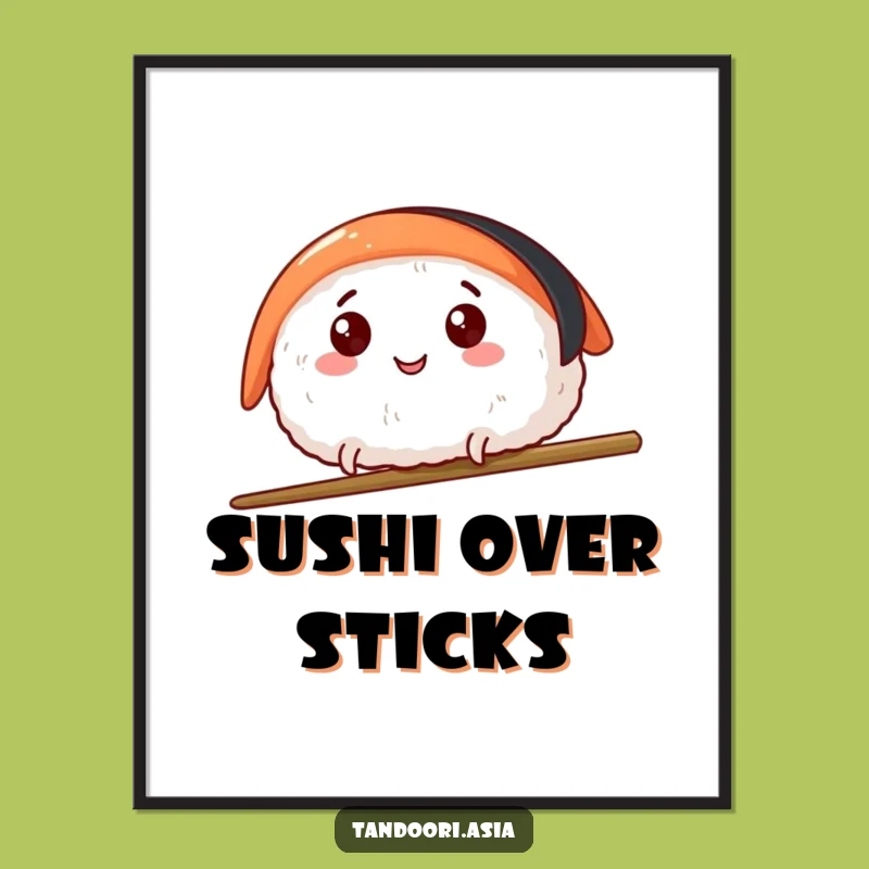 Funny Sushi Leap Digital Art Print: Instant Joy of Happy Sushi Leaping