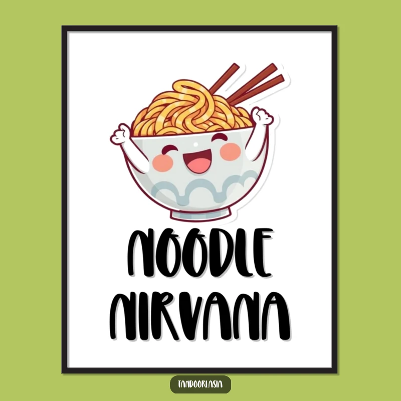 Funny Ramen Wave Digital Art: Cute Noodle Character Printable Decor Gift