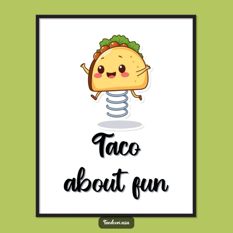 Funny Bouncing Taco Poster: Hilarious Wall Art of a Happy Springing Taco