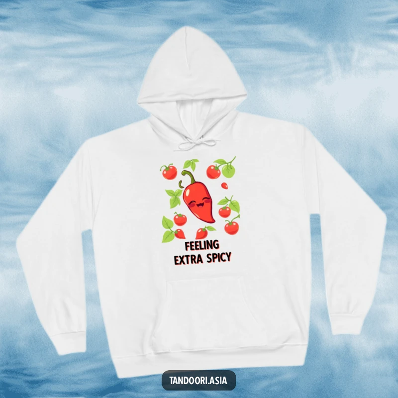 Funny Chili Pepper Hoodie showing a grinning red pepper playfully winking, ideal attire for a spicy sense of humor.