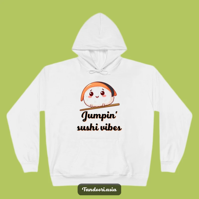 Funny Sushi Leap Hoodie: Cozy Up with Happy Sushi Over Chopsticks