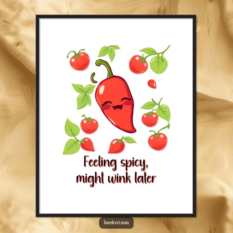 Funny Free Printable Chili Pepper Wall Art: A bright red chili pepper with a mischievous grin, winking playfully.