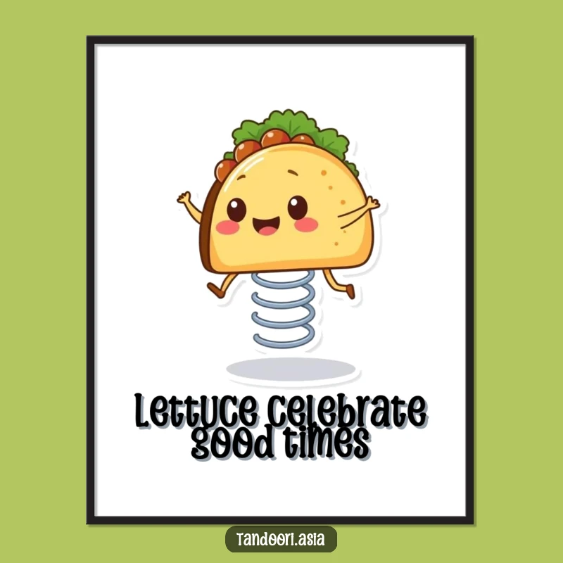 Funny Free Printable Wall Art: Bouncing Taco Design, Downloadable Decor for Laughs