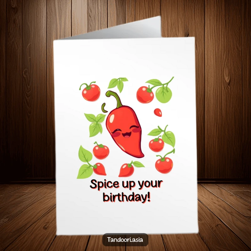 Funny Free Printable Chili Pepper Birthday Card: A red chili pepper with a big grin playfully winking.