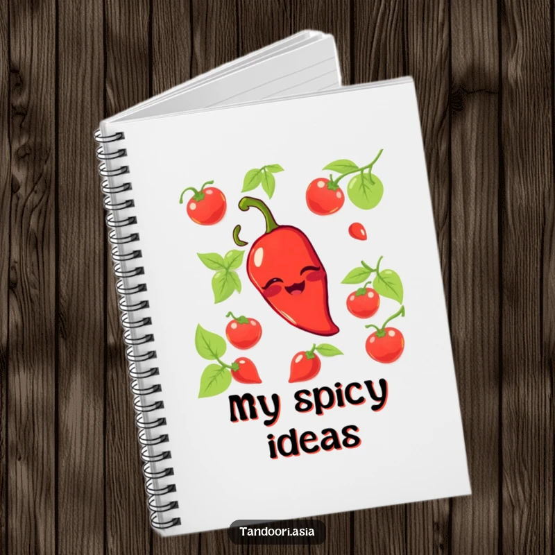 Funny Chili Pepper Notebook featuring a grinning red pepper playfully winking, ideal for jotting notes with personality.
