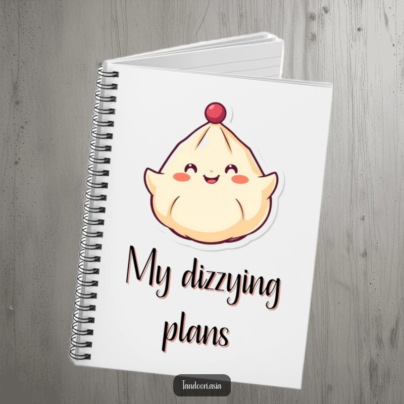 Funny Spinning Dumpling Notebook with a cheerful dumpling with a smiling face spinning around like a top, perfect for note-taking.