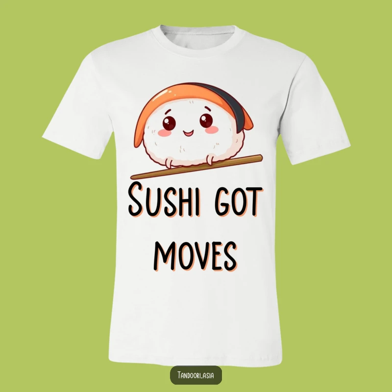 Funny Sushi Leap T-Shirt: Wear the Joy of Happy Sushi Over Chopsticks